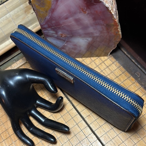 kate spade Safiano Leather Wallet Navy Dark Blue Zip Around 8”Lx4.25”Hx1”H - Picture 10 of 17